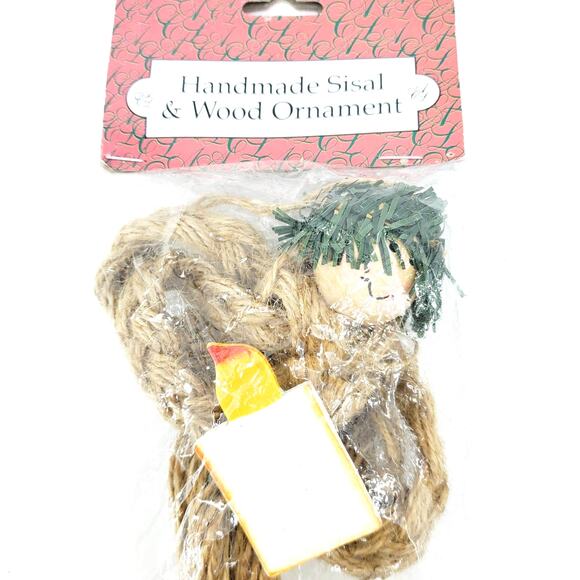 Handmade 9" Sisal & Wood  Ornament Christmas Angel NEW Deadstock Artman - Picture 1 of 5